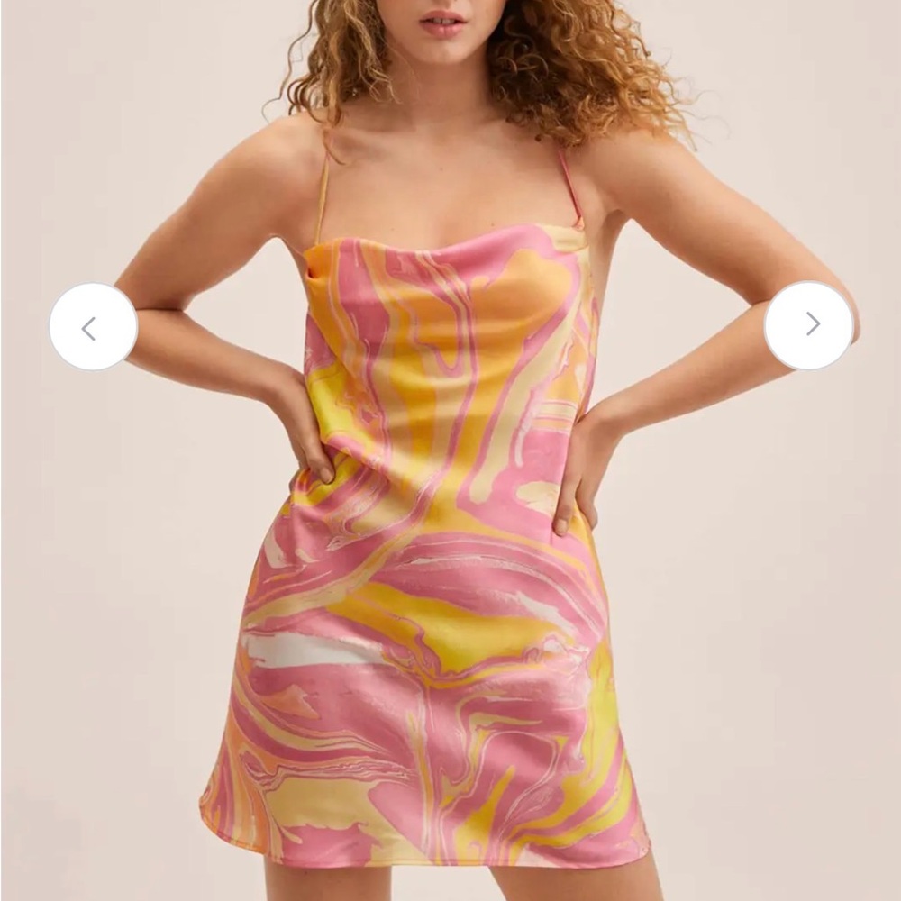 MANGO Pink & Yellow Marble PrintSheath Mini Dress Size XS (2)